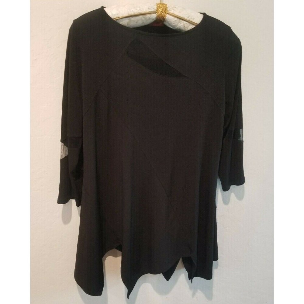 Haute Couture Paris Boat Neck 3/4 Sleeve Asymmetric Tunic Top XL Black Stretch